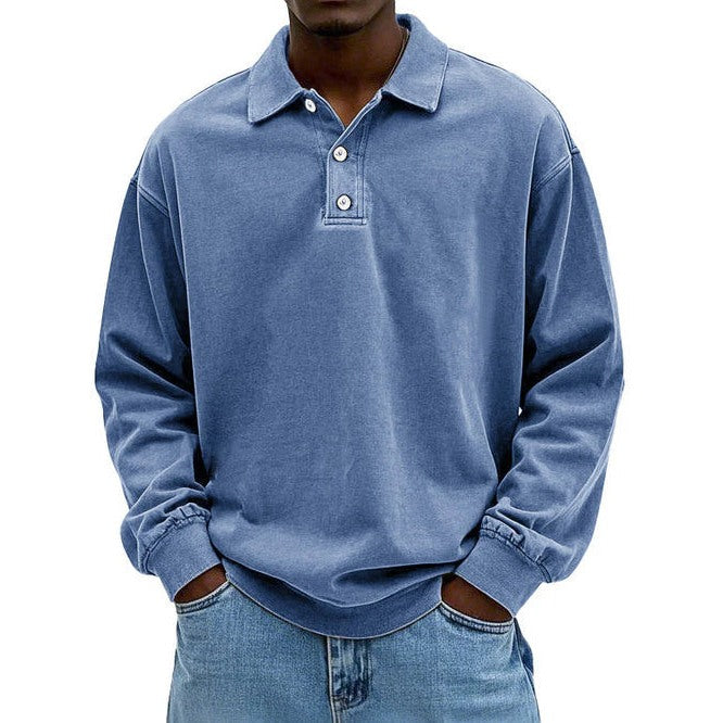 Men's polo collar sweatshirt in blue