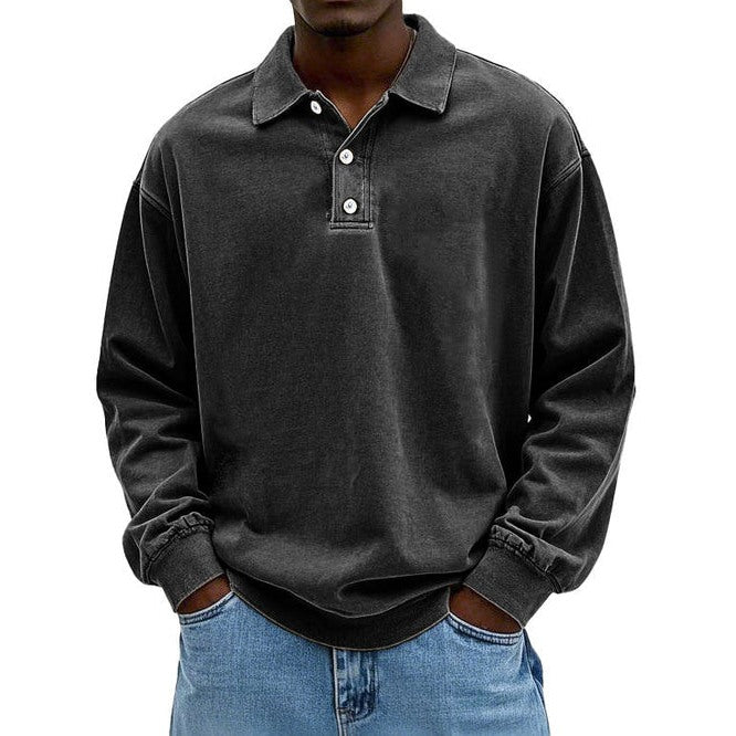 Men's polo collar sweatshirt in black