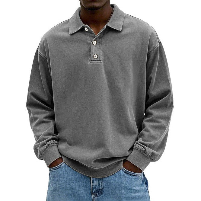 Men's polo collar sweatshirt in grey