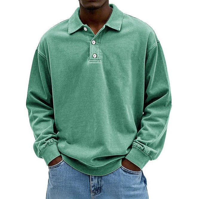 Men's polo collar sweatshirt in green