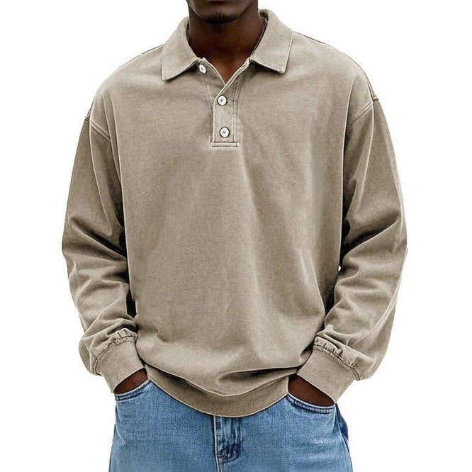 Men's polo collar sweatshirt in beige