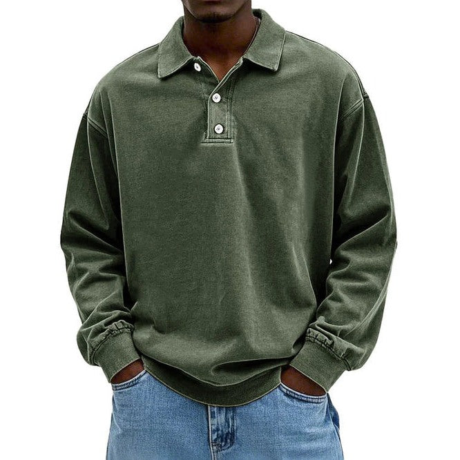 Men's polo collar sweatshirt in army green