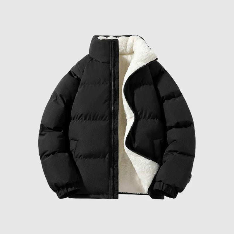 Men's Puffer Jacket with Teddy-Lined Stand Collar for Winter Days