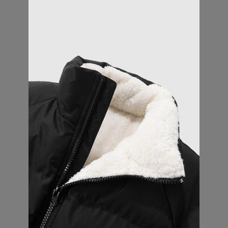 Close-up of the teddy-lined collar and zip