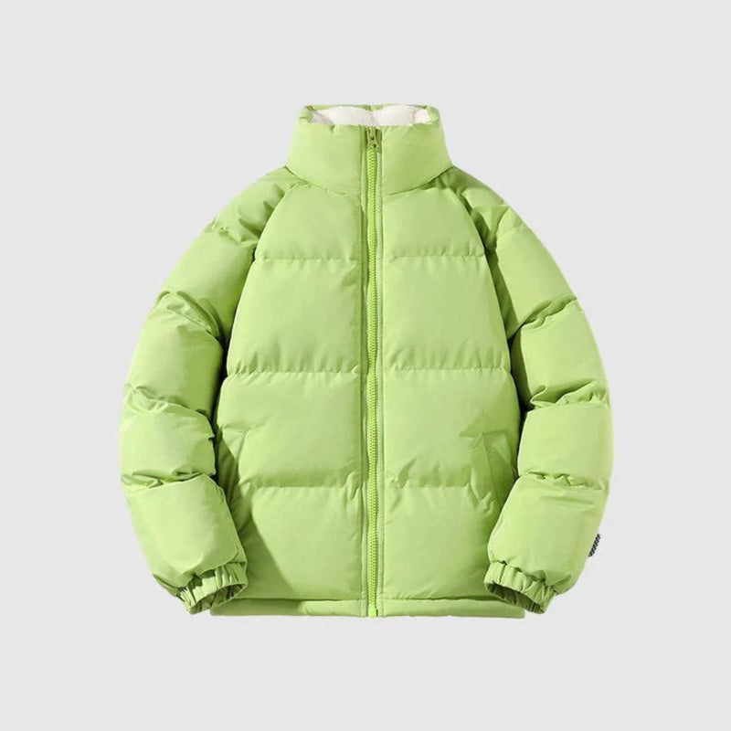 Men's light green puffer jacket – closed front