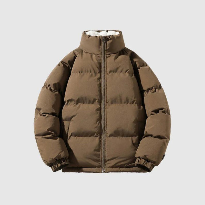 Men's brown puffer jacket – closed front