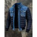 Men's quilted hybrid jacket with denim-look panels in blue