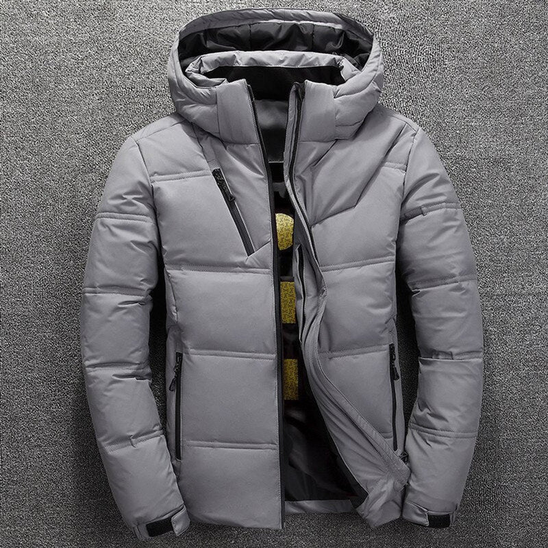Men's Quilted Winter Jacket with Detachable Hood for Cold Days