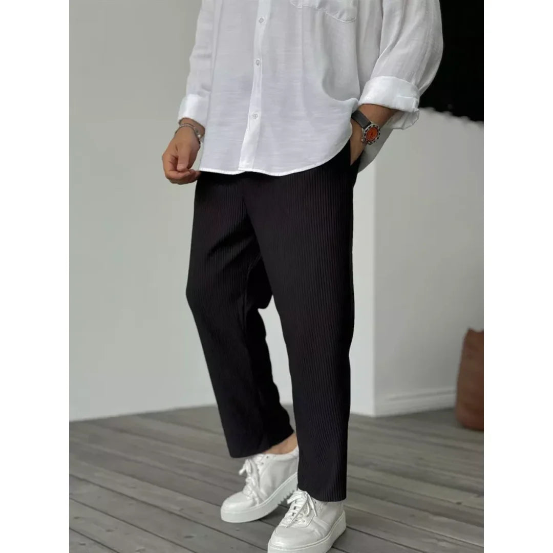 Men's black relaxed straight leg trousers