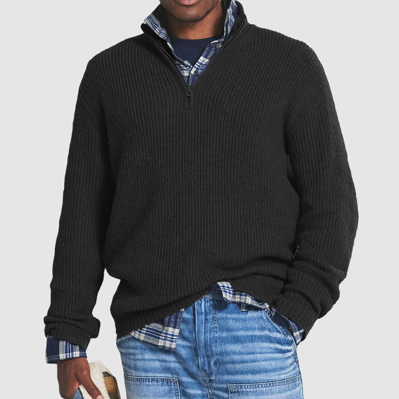Men's ribbed half-zip sweater in black