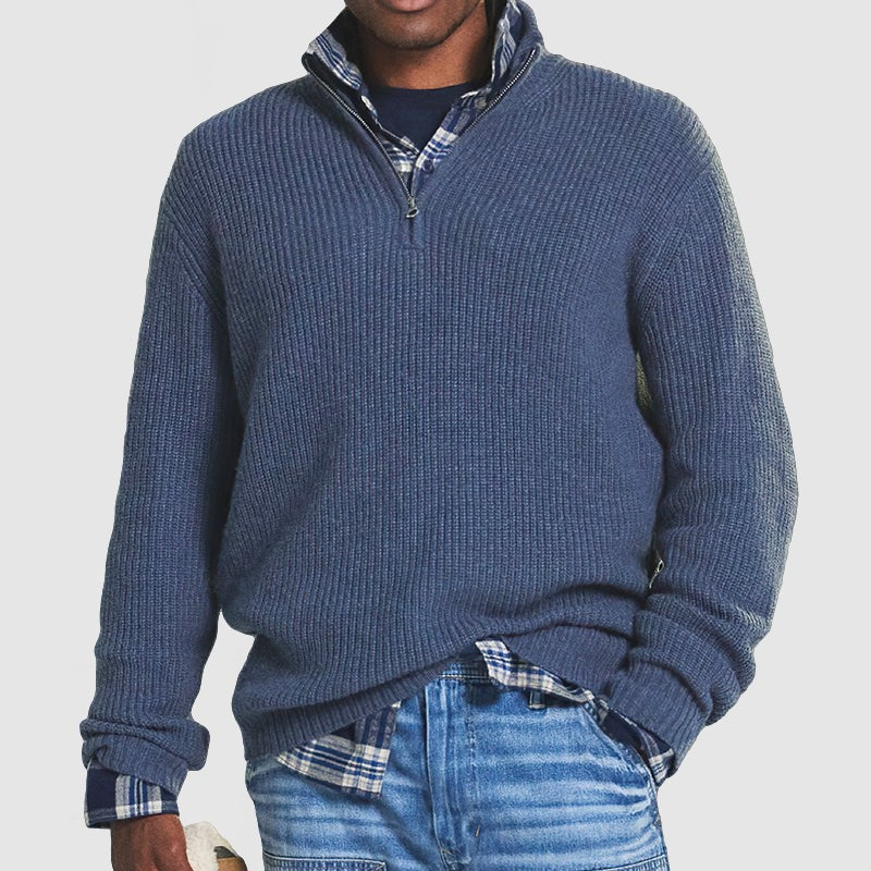 Men's ribbed half-zip sweater in blue