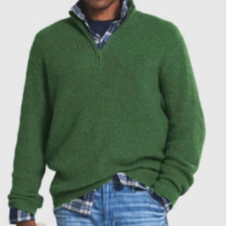 Men's ribbed half-zip sweater in green