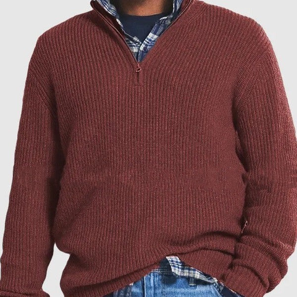 Men's ribbed half-zip sweater in red