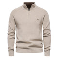 Men's ribbed half-zip sweater in beige – front view