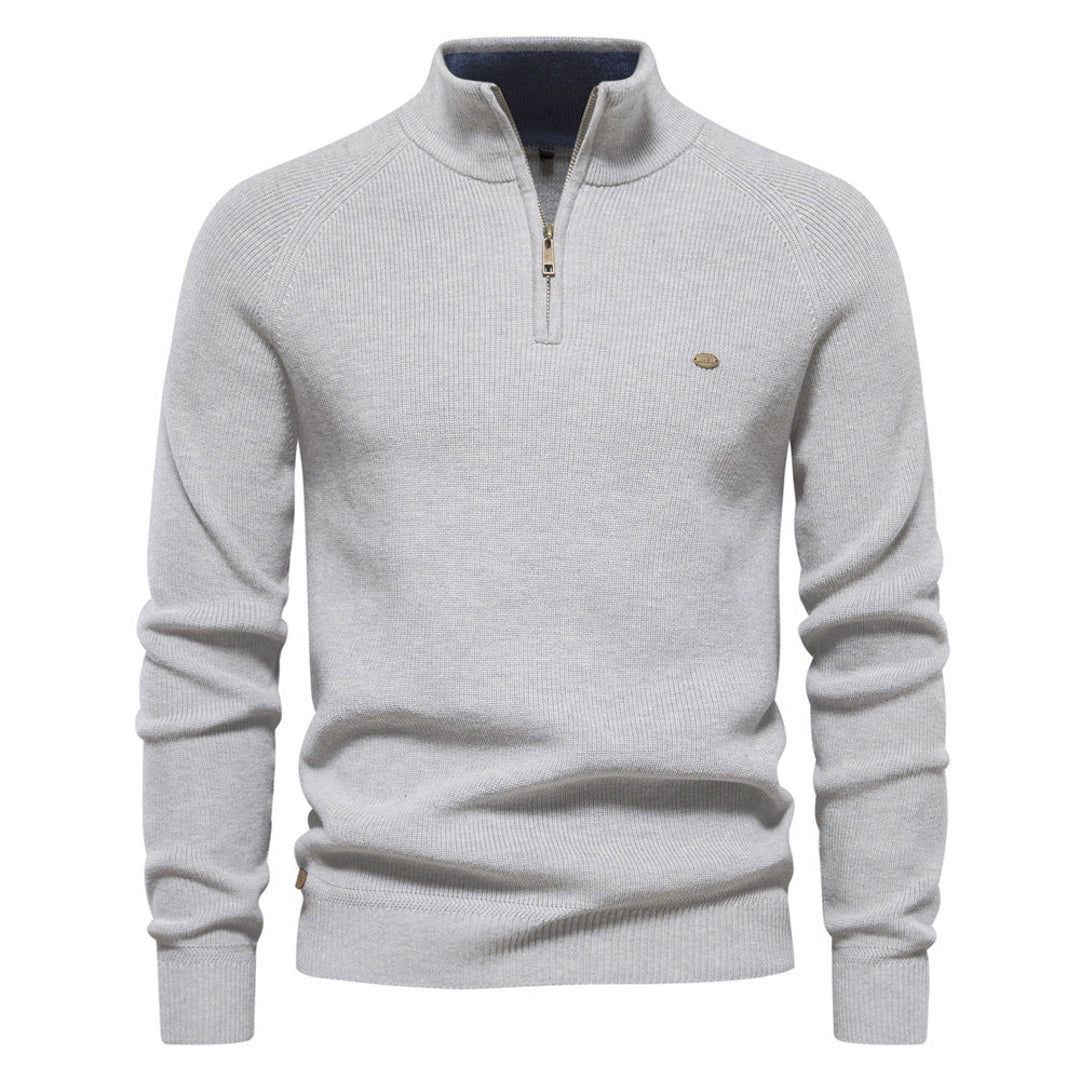 Men's ribbed half-zip sweater in grey – front view