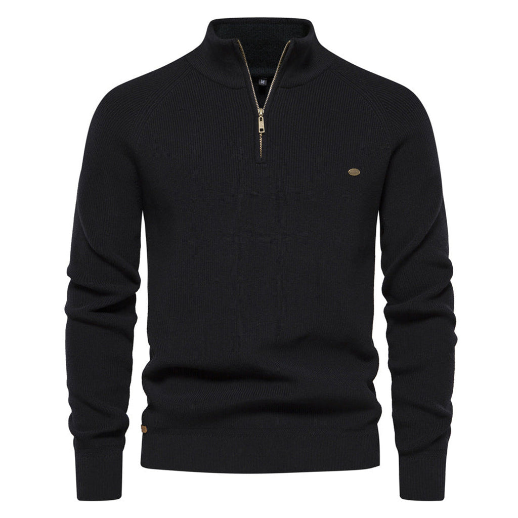 Men's ribbed half-zip sweater in black