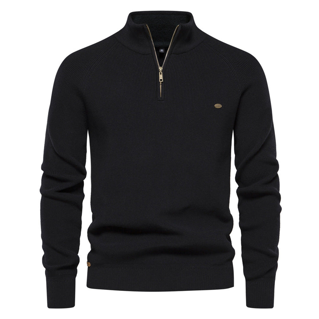 Men's ribbed half-zip sweater in black