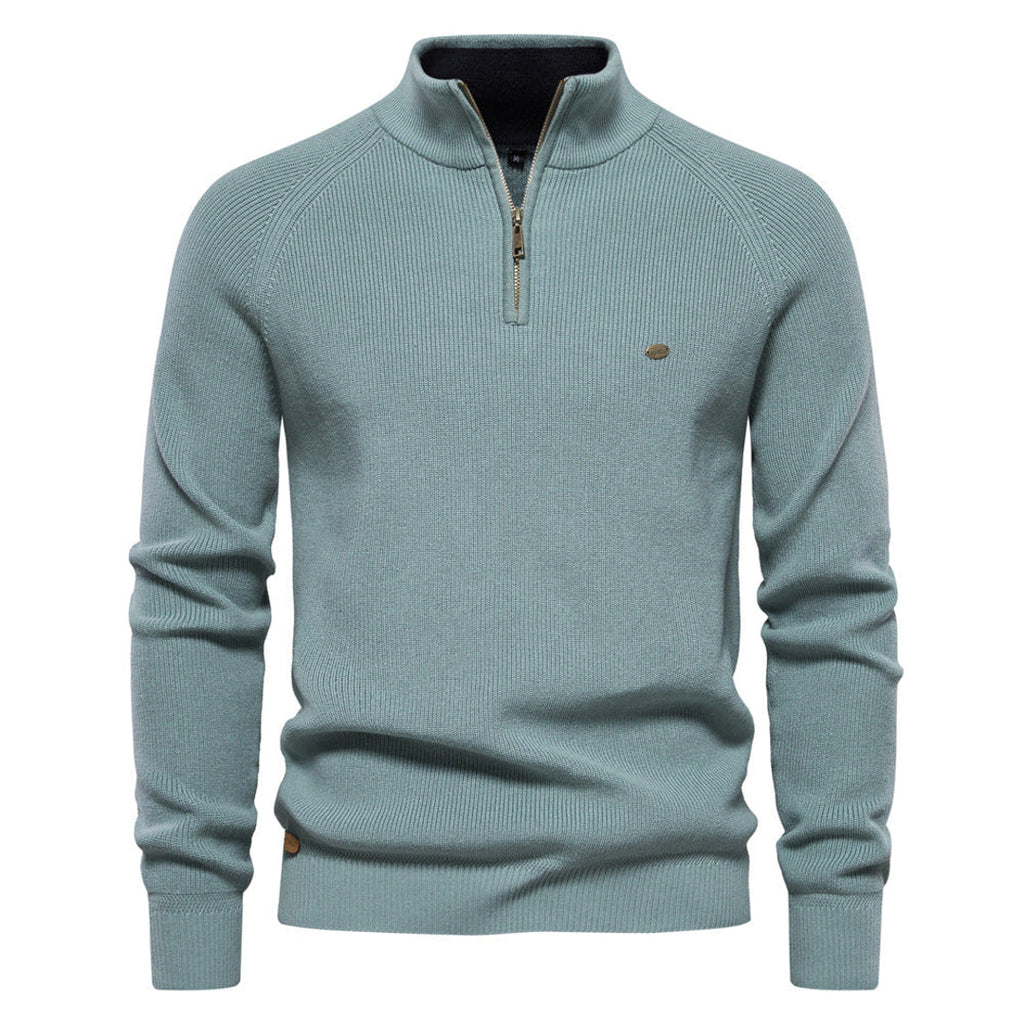 Men's ribbed half-zip sweater in sage green