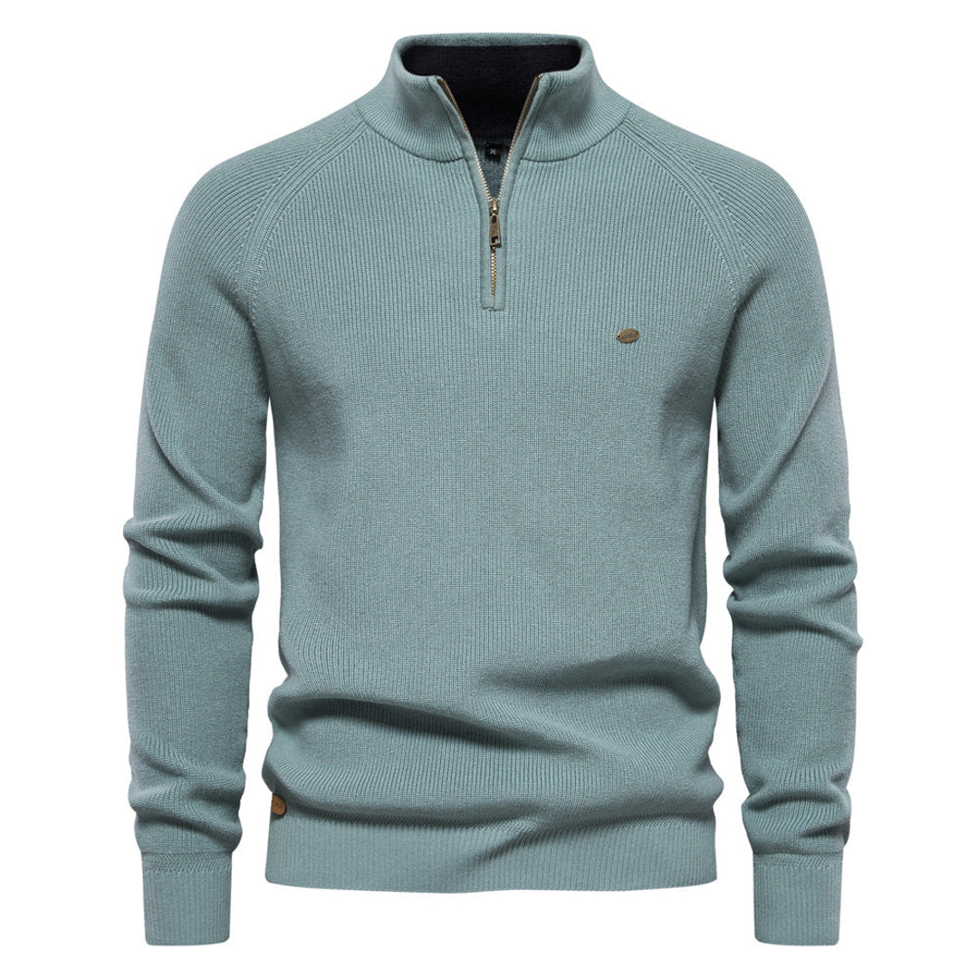 Men's ribbed half-zip sweater in sage green