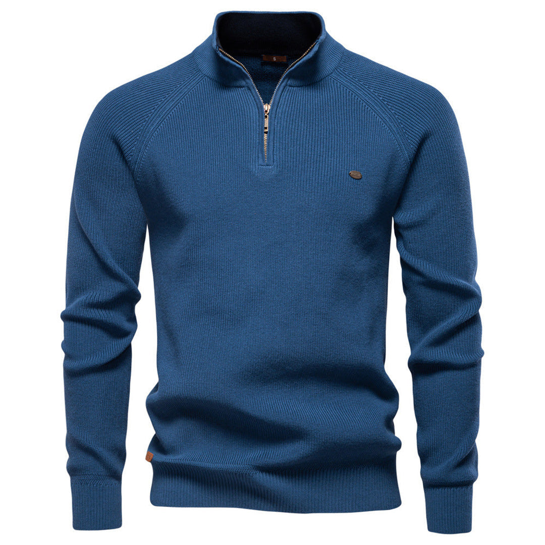 Men's ribbed half-zip sweater in blue