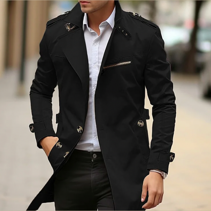 Men's short trench coat in black