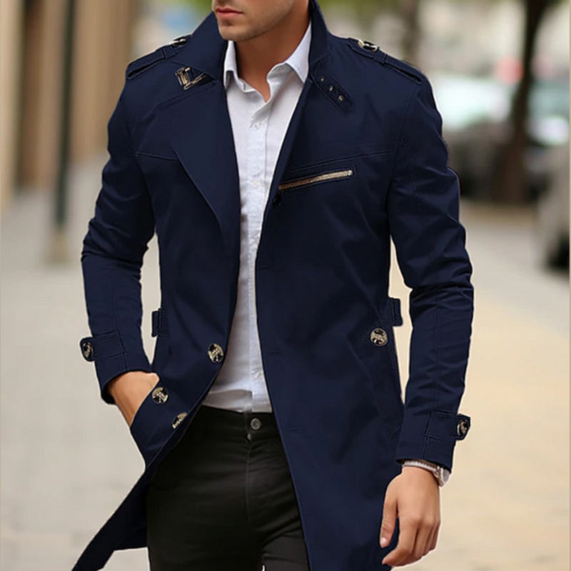 Men's short trench coat in navy blue