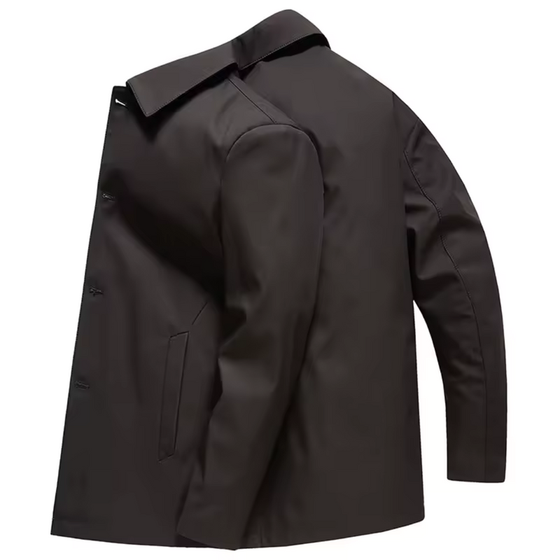 Men's black single-breasted coat – side view