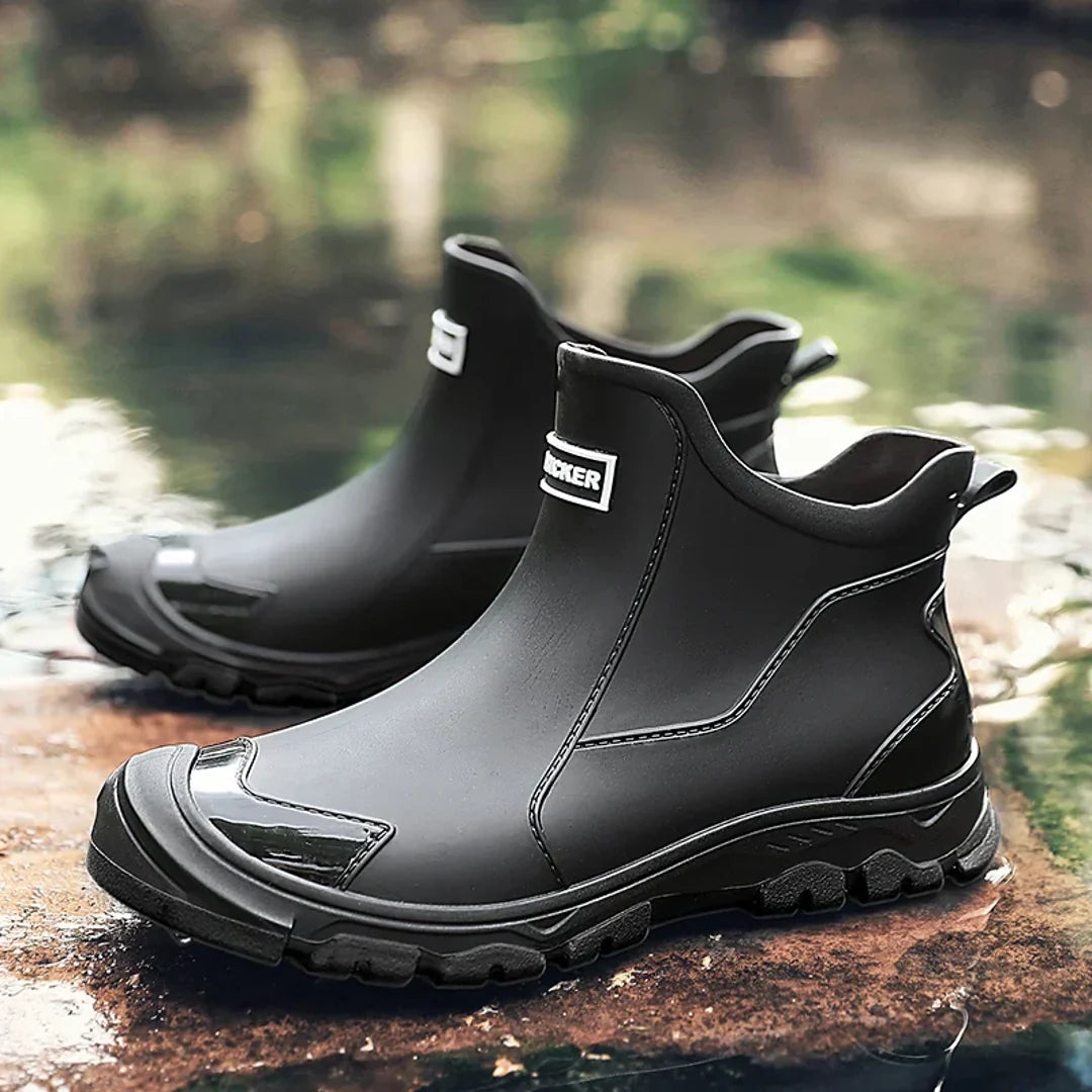 Men's black slip-on rain ankle boots