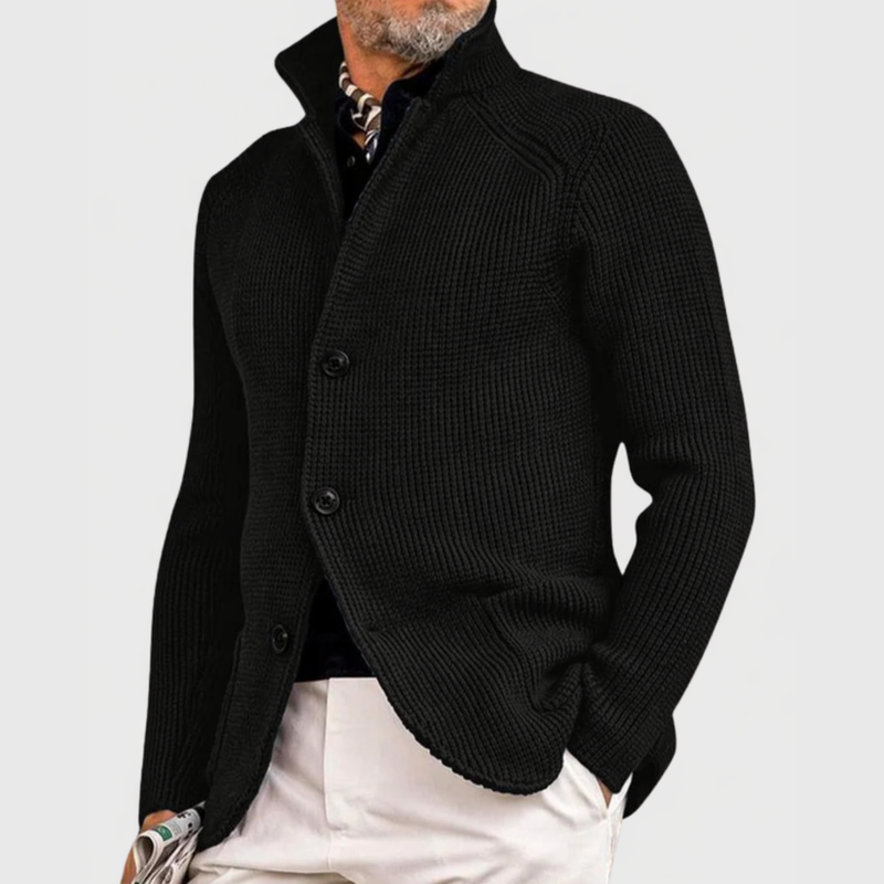 Men's stand-collar knit cardigan in black