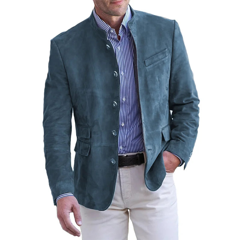 Men's structured single-breasted blazer in dark blue