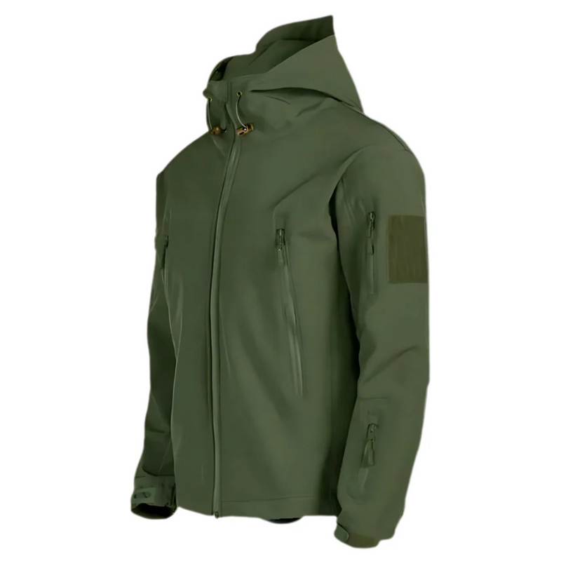 Men's green tactical hooded jacket – product view