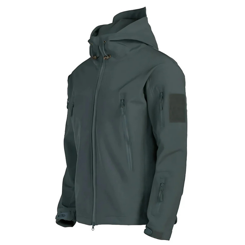 Men's grey tactical hooded jacket – product view