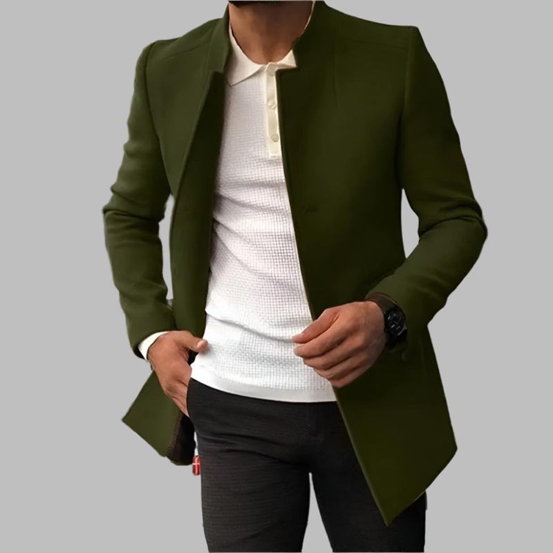 Men's Tailored Coat with Stand Collar for Autumn Winter Days