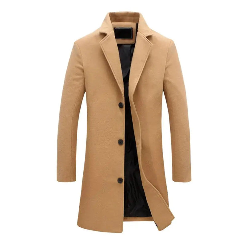 Men's beige knee-length coat – front view