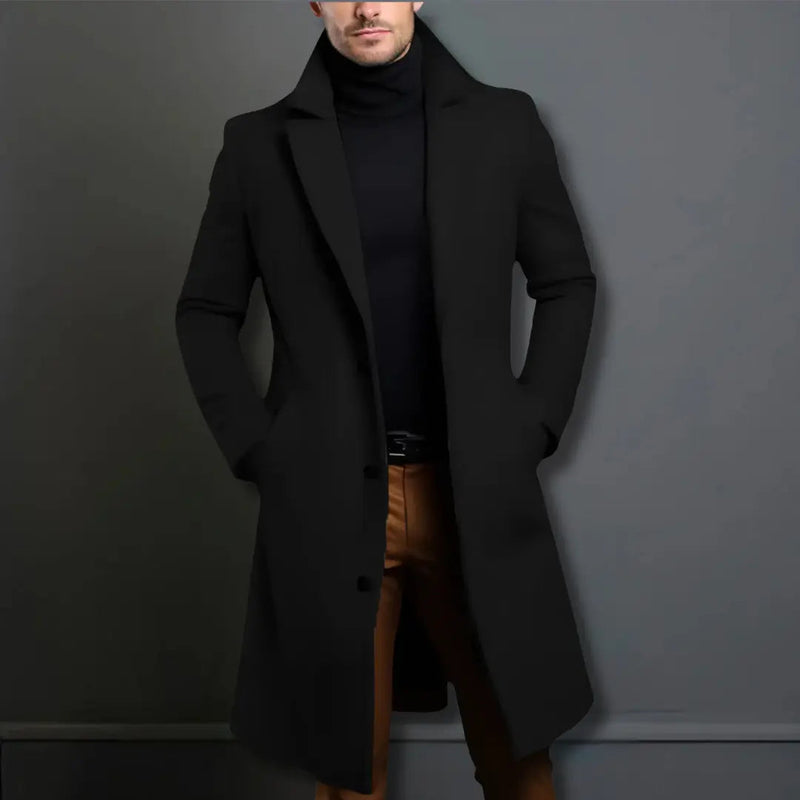 Men's tailored knee-length coat in black