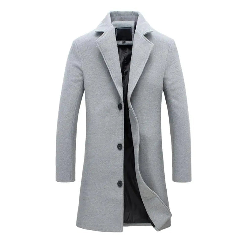 Men's tailored knee-length coat in light grey