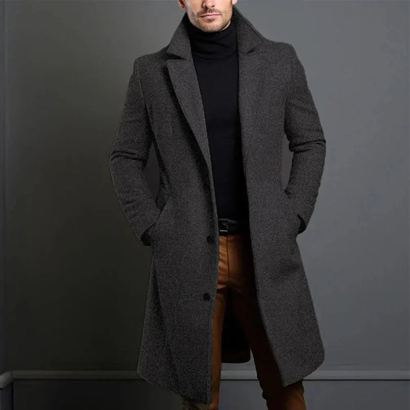 Men's tailored knee-length coat in dark grey