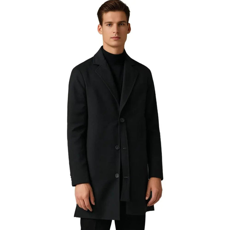 Man wearing the black knee-length coat – full length
