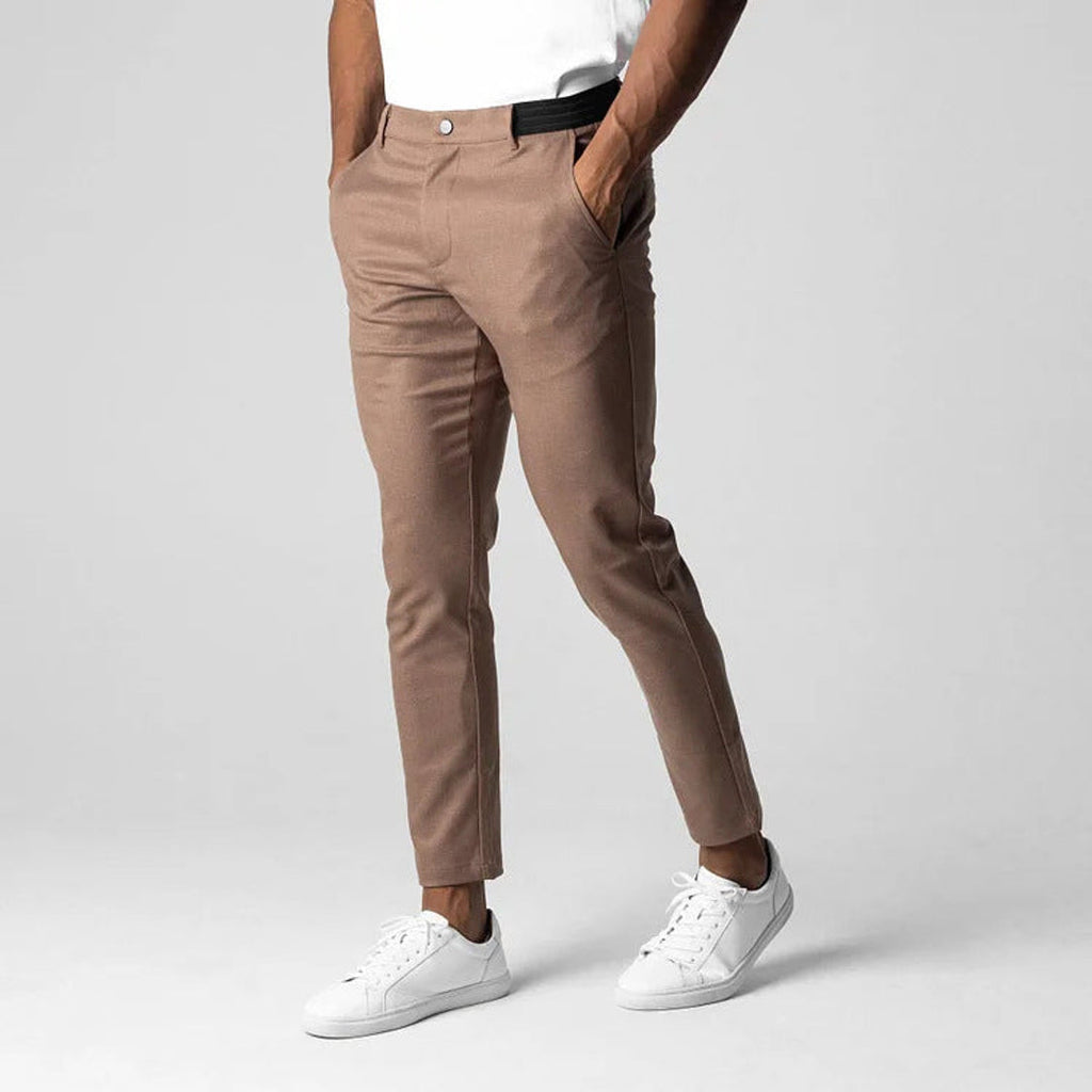 Men's brown tapered chinos – side view