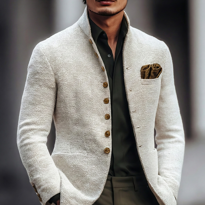 Men's textured knit blazer cardigan in white