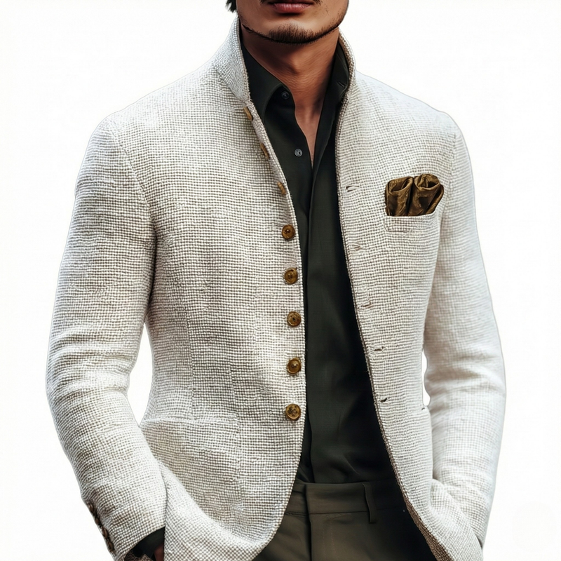 Men's white knit blazer cardigan – front view