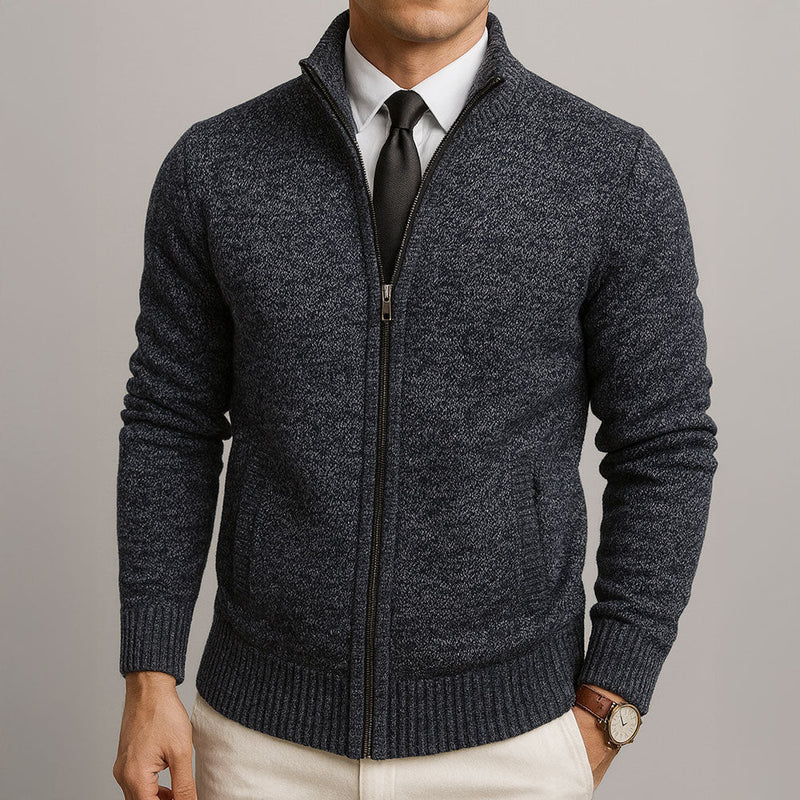 Men's textured knit zip cardigan in grey