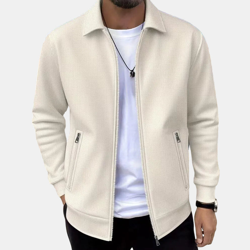 Men's textured zip jacket with shirt collar in apricot