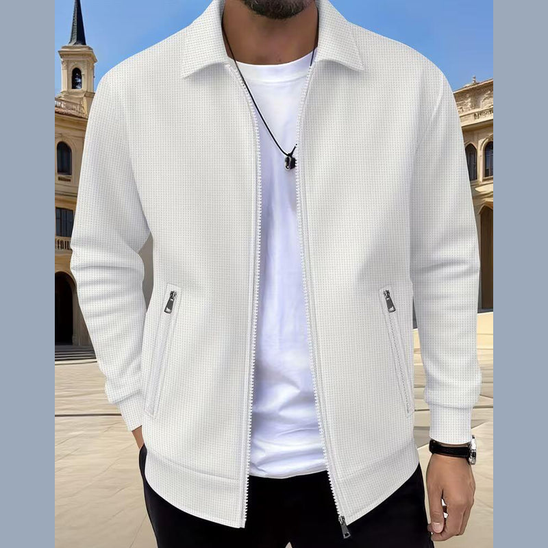 Men's textured zip jacket with shirt collar in white