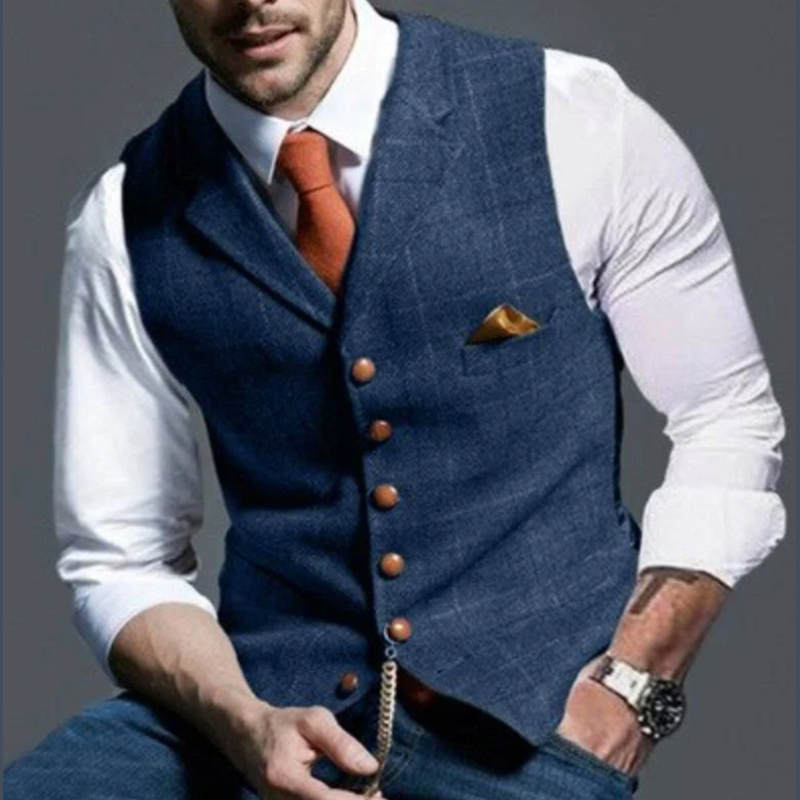 Men's tweed-look waistcoat in blue