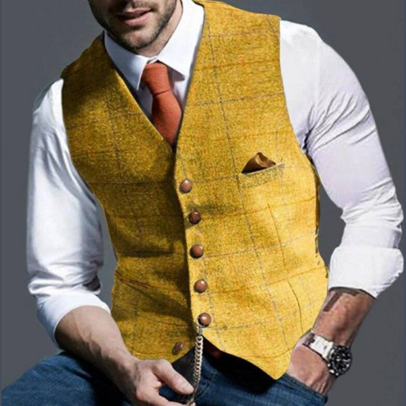 Men's tweed-look waistcoat in yellow