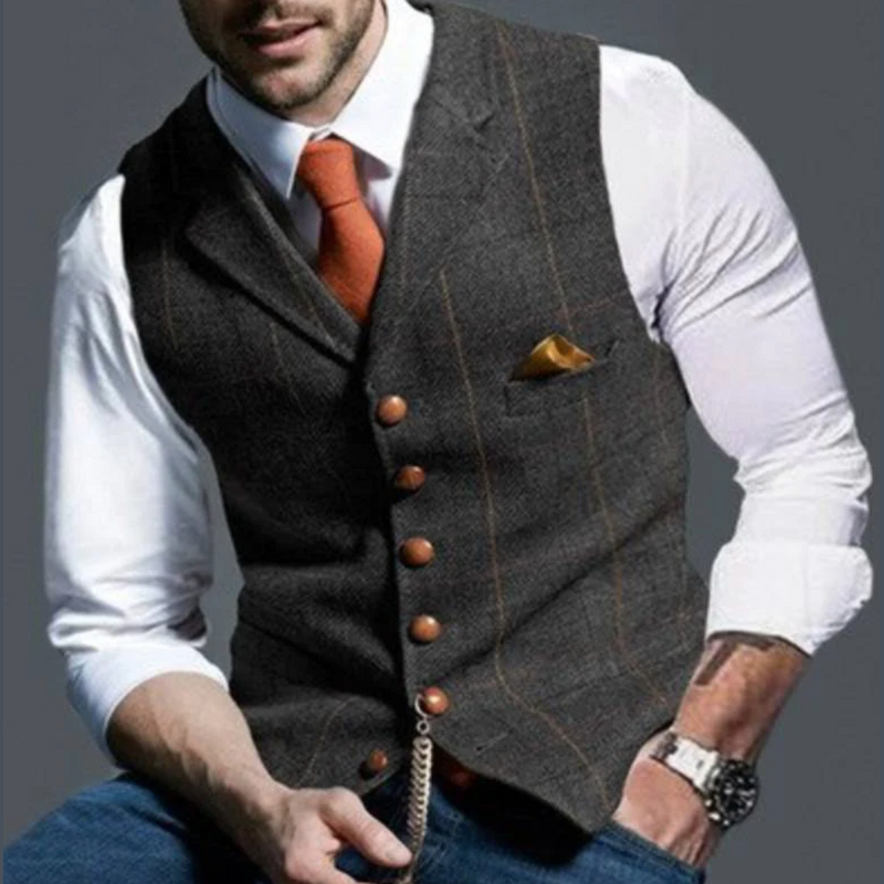Men's tweed-look waistcoat in dark grey
