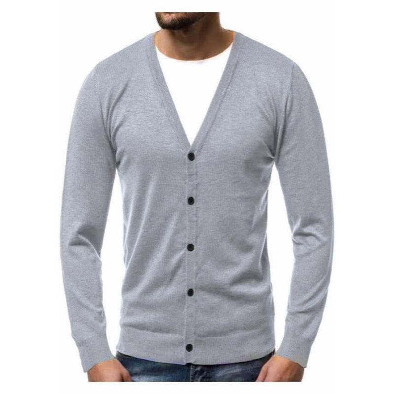 Men's V-neck button cardigan in light grey