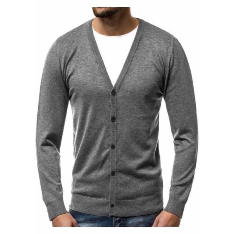 Men's V-neck button cardigan in dark grey