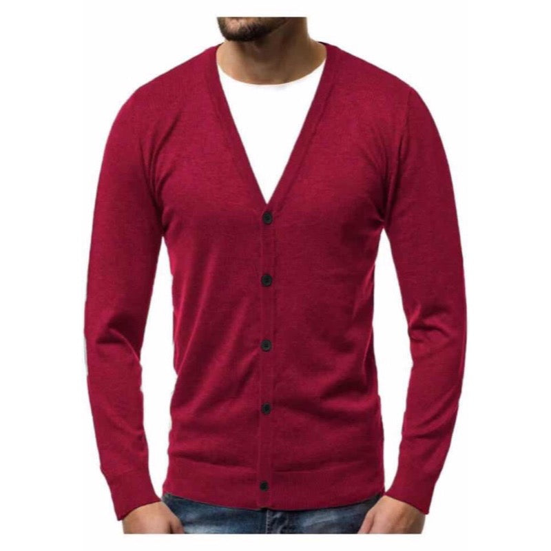 Men's V-neck button cardigan in red